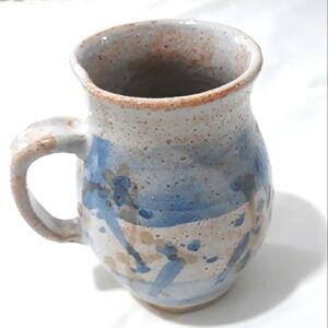 Vintage Handmade Pottery Mug Blue and Gray Ceramic EUC